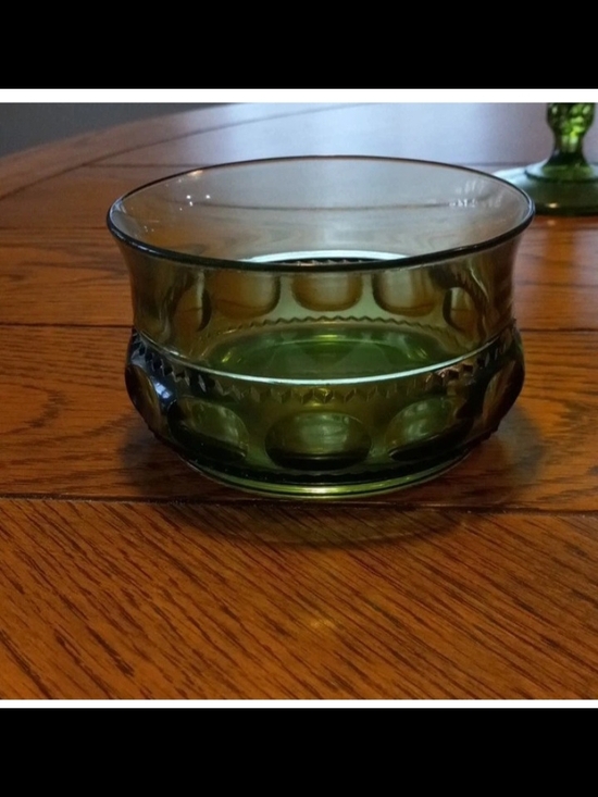 Indiana Glass Sandwich Green Luncheon Plates & Cups - Set of  Indiana Glass Olive Green Pressed Glass Dinner Set